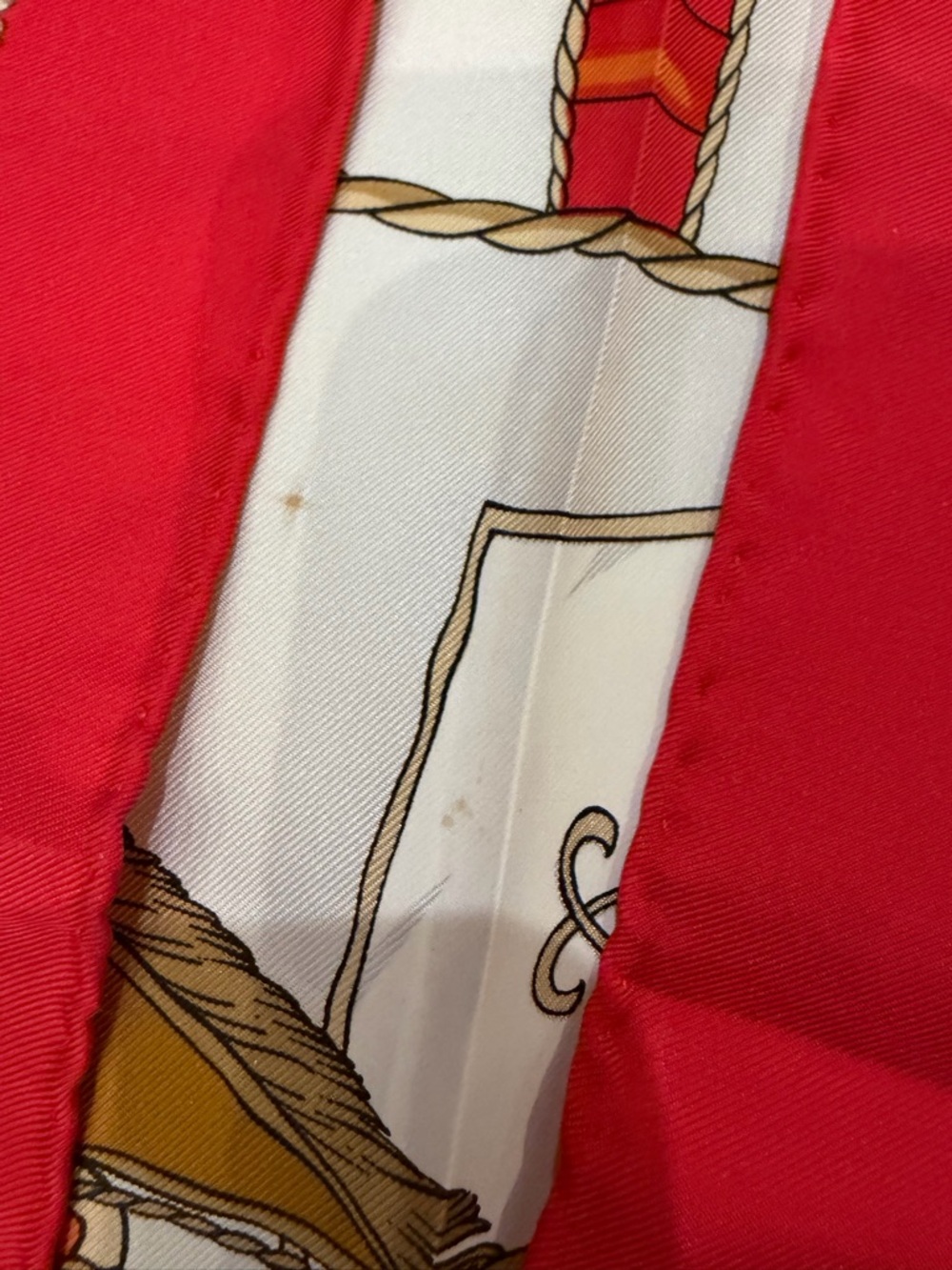 Hermes Coral Red and Gold Silk Scarf VUE DU CARROSSE DE - Picture 5 of 9